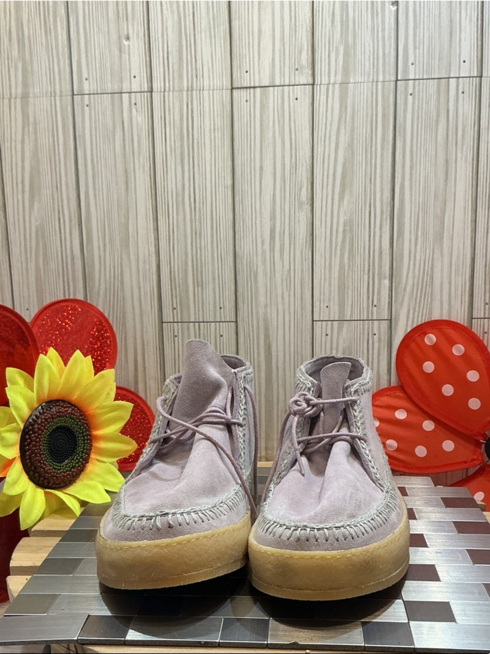 Kids Suede Lace-Up Sneakers in Lilac with Gum Sole